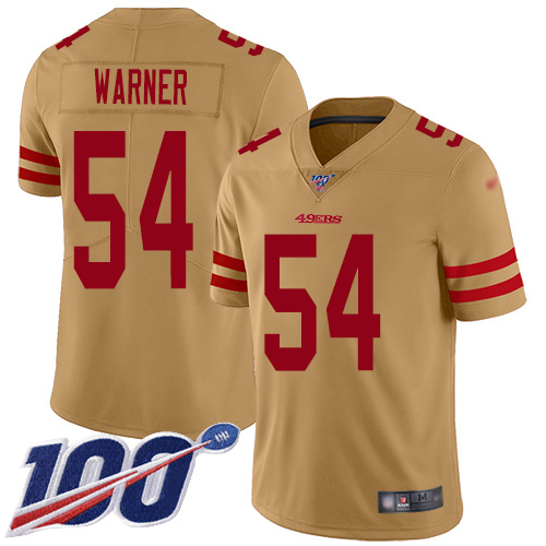 San Francisco 49ers Limited Gold Men #54 Fred Warner Jersey NFL #54 100th Season Inverted Legend